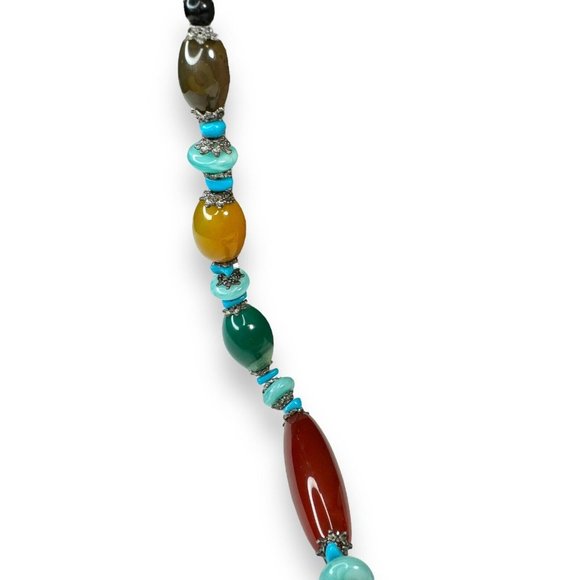 Vintage Natural Genuine Stone Glass Chunky Necklace 30” - Picture 10 of 16